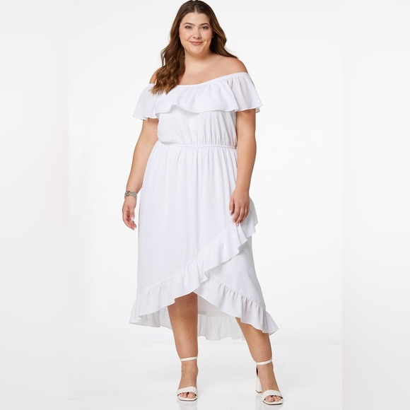Cato | PLUS SIZE WHITE RUFFLED MIDI DRESS Various Sizes Available - Picture 1 of 2